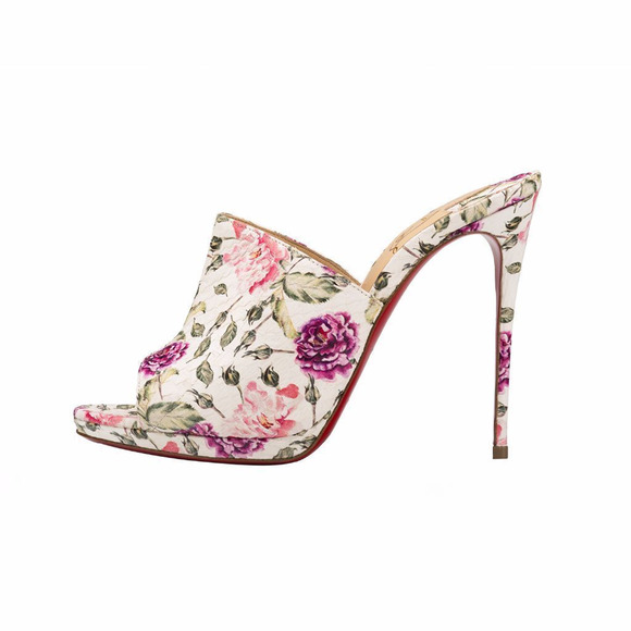 Christian Louboutin Pigamule 120 White Pink Floral Mule Sandal Heel Pump 36.5 - Picture 3 of 12